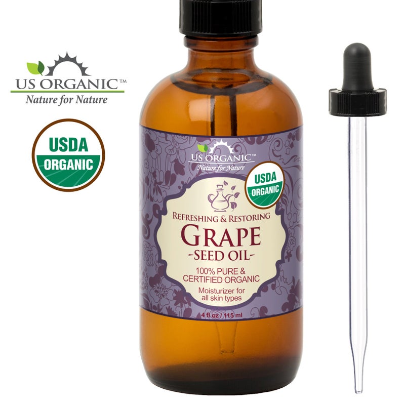 US Organic Grape Seed Oil, USDA Certified Organic, 100% Pure & Natural, Cold Pressed Virgin, Unrefined, in Amber Glass Bottle w/Glass Eye dropper for Easy Application (4 oz (115 ml)) - Image 2